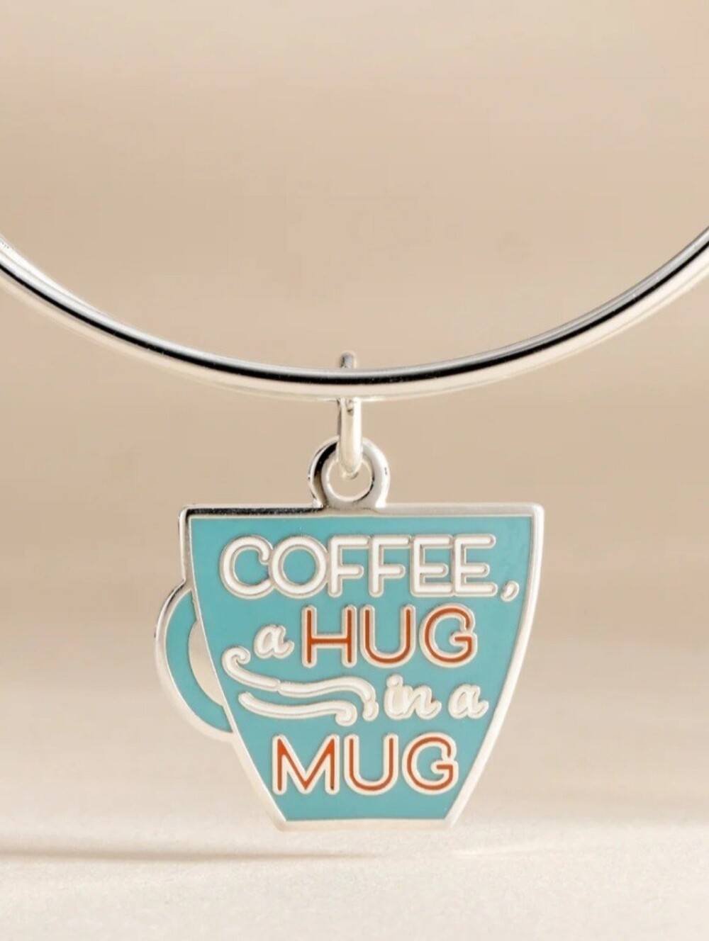 Alex and Ani Silver Bracelet with Teal Enamel 'Coffee Hug in a Mug' Charm